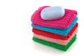 Colorful towels with soap Royalty Free Stock Photo