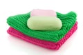 Colorful towels with soap Royalty Free Stock Photo