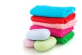 Colorful towels with soap Royalty Free Stock Photo