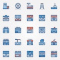 Colorful town building icons