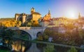 Colorful town and Castle Loket over Eger river in the near of Karlovy Vary, Czech Republic Royalty Free Stock Photo