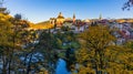 Colorful town and Castle Loket over Eger river in the near of Karlovy Vary, Czech Republic Royalty Free Stock Photo