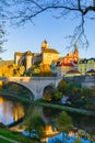 Colorful town and Castle Loket over Eger river in the near of Karlovy Vary, Czech Republic Royalty Free Stock Photo