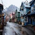 Colorful town with vibrant buildings and mountainous vistas