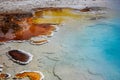 Colorful toxic sediments on soil in Yellowstone National Park