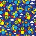 Colorful toy airplane seamless pattern