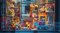 toy shop window display full of colorful toys Royalty Free Stock Photo