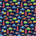 Colorful toy transport seamless pattern