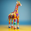 Colorful Toycore Giraffe: A Bold And Busy 3d Lego Creation