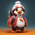 Colorful Toyism Penguin With Orange Jacket And Backpack