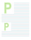 Colorful tracing worksheet for learning to write the capital and lowercase letter P. Educational activity sheet with guide lines Royalty Free Stock Photo