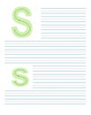 Colorful tracing worksheet for learning to write the capital and lowercase letter S. Educational activity sheet with guide lines Royalty Free Stock Photo