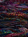 Colorful traditional andean indigenous handmade woven bracelet textiles Otavalo handicraft market Ecuador South America