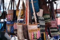 Colorful traditional baskets for sale at Otavalo market in Ecuador. Native South America.