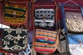 Colorful traditional baskets or bags for sale at Otavalo market in Ecuadoags