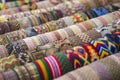 Colorful traditional Bolivian fabrics on the market Royalty Free Stock Photo