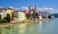 Colorful traditional houses on Inn river in historical old town Passau, Germany Royalty Free Stock Photo