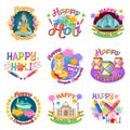 Colorful Traditional Indian Holidays Labels Set