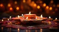 Colorful traditional oil lamps diya lit during diwali celebration. Hindu festival of lights celebration. AI generated Royalty Free Stock Photo