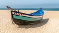 Colorful traditional old wooden fishing boat on the beach of fishing village of Nazare Royalty Free Stock Photo