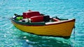 Colorful Wooden Row Fishing Boat, Greece Royalty Free Stock Photo