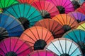 Colorful traditional paper umbrellas on market. Laos, Luang Prabang