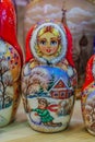 Colorful traditional Russian matryoshka nesting dolls in a souvenir shop in Saint Petersburg Russia Royalty Free Stock Photo