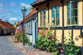 Colorful traditional Street of Ronne - largest town on Bornholm island , Denmark Royalty Free Stock Photo