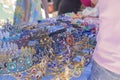 Colorful traditional uzbek ancient handcraft jewellery in the bazaar in Bukhara, Uzbekistan. Royalty Free Stock Photo