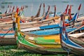 Colorful traditional wooden row boats in Amapura, near U Bein bridge Mandalay, Burma Myanmar Royalty Free Stock Photo
