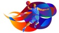 Basketball player performs jump shot Royalty Free Stock Photo