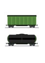 Colorful train car vector vagon. On the railway