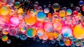 translucent bubbles against a dark background. They reflect light and have rainbow hues, creating a beautiful, dreamy