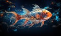Colorful transparent fish on a dark background.
