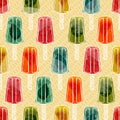 Colorful transparent fruit popsicles seamless vector pattern background