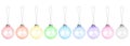 Colorful transparent glass balls hanging on thread set white background isolated closeup, ÃÂ¡hristmas tree decoration collection Royalty Free Stock Photo