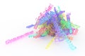 Colorful transparent plastic or glass 3D rendering. Bunch of com