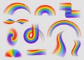 Colorful transparent rainbows of different shapes vector set. Perspective and diagonal view Royalty Free Stock Photo