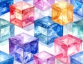 Colorful Transparent Watercolor Cubes Pattern, Abstract Design Royalty Free Stock Photo