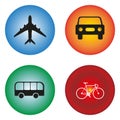 colorful transportation buttons on white