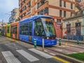 Colorful Tranvia city tram in Santa Cruz de Tenerife