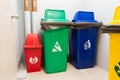 Colorful trash dustbin, Red, green, blue and yellow bin for Hazardous, Biodegradable, General and Recyclable waste. recycling Royalty Free Stock Photo