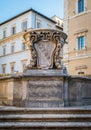 Spqr emblem in Santa Maria square in Trastevere in Rome, Italy.