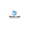 Colorful TRAVEL LINE AROUND THE WORLD logo design Royalty Free Stock Photo