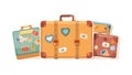 Colorful Travel Suitcase Stack with Stickers, vector design Generative AI Royalty Free Stock Photo
