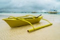 Colorful traveling boat in the sea with clouds and blue sky at Boracay Island, Philippines. For nature background