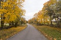 Colorful less travelled road in fall season Royalty Free Stock Photo