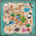 Colorful Treasure island map with 3d objects Royalty Free Stock Photo