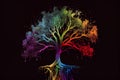 Colorful tree on black background. Art tree. Abstract tree. Generative AI Royalty Free Stock Photo