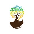 Colorful Tree with children read book dream Logo vector template, Illustration symbol, Creative design Royalty Free Stock Photo